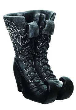10 Inch Witch Boot With Spiderweb Vase