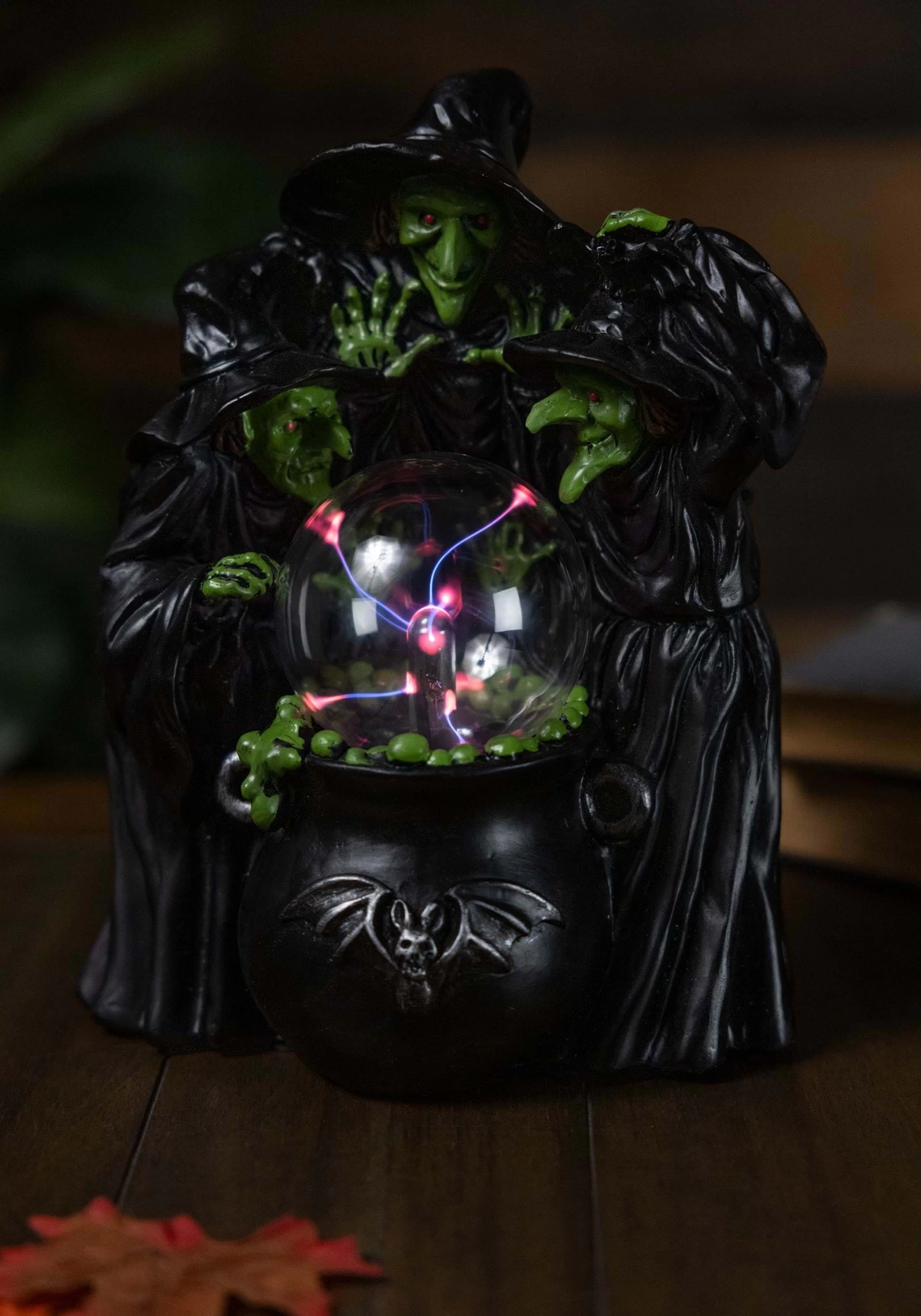10-Inch Witches & Cauldron With Static Lighted Magic Ball Decoration 1 10-Inch Witches & Cauldron With Static Lighted Magic Ball Decoration