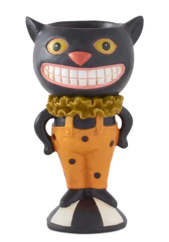 Eleven Inch Resin Smiling Black Cat With Open Top