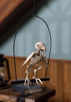 12.5" Perched Skeleton Halloween Parrot Decoration
