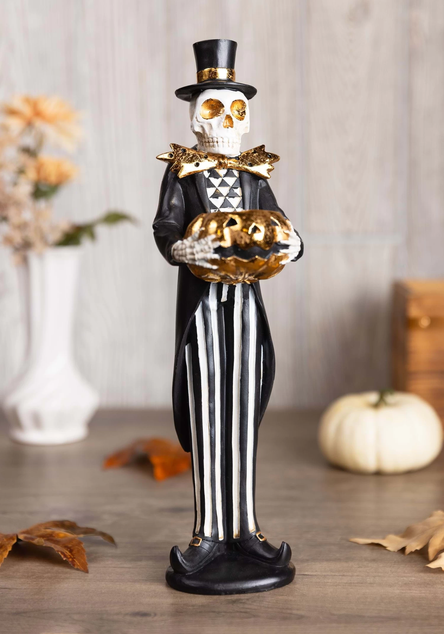 13 Inch Skeleton & Jack O' Lantern With Candle Figure 1 13 Inch Skeleton & Jack O' Lantern With Candle Figure