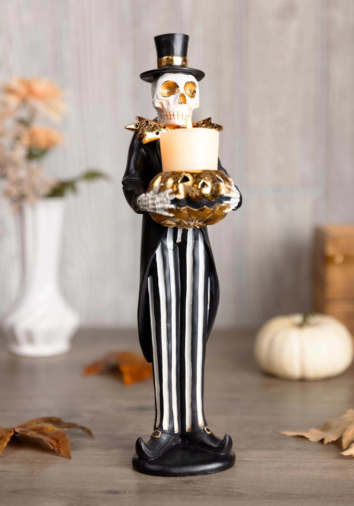 13 Inch Skeleton & Jack O' Lantern With Candle Figure 2 13 Inch Skeleton & Jack O' Lantern With Candle Figure - Image 2
