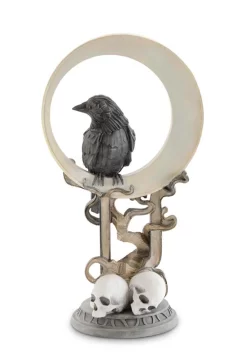 14.25-Inch Crescent Moon With Crow And Skulls Decoration
