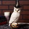 14" White & Gold Owl With Witch Hat On Gold Jack-O-Lantern