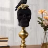 16 Inch Black Velvet Skull With Roses