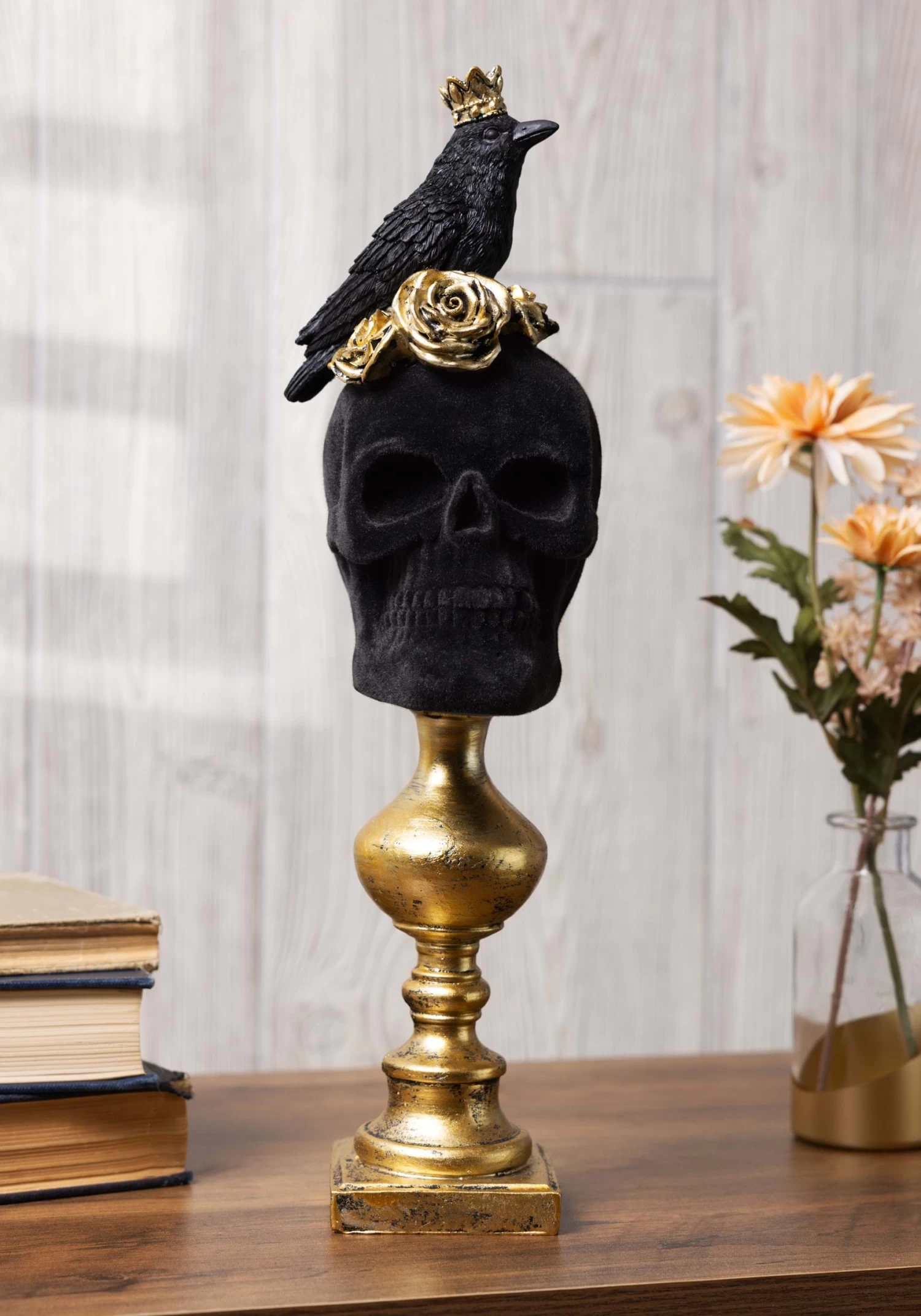 16 Inch Black Velvet Skull With Roses 1 16 Inch Black Velvet Skull With Roses