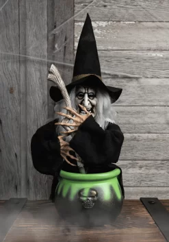 17" Brewing Witch With Black Cauldron Decoration