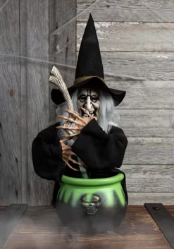 17" Brewing Witch With Black Cauldron Decoration -Halloween Decoration Store 17 h black brewing witch w cauldron alt 2
