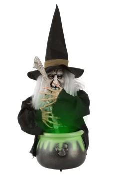 17" Brewing Witch With Black Cauldron Decoration -Halloween Decoration Store 17 h black brewing witch w cauldron alt 3