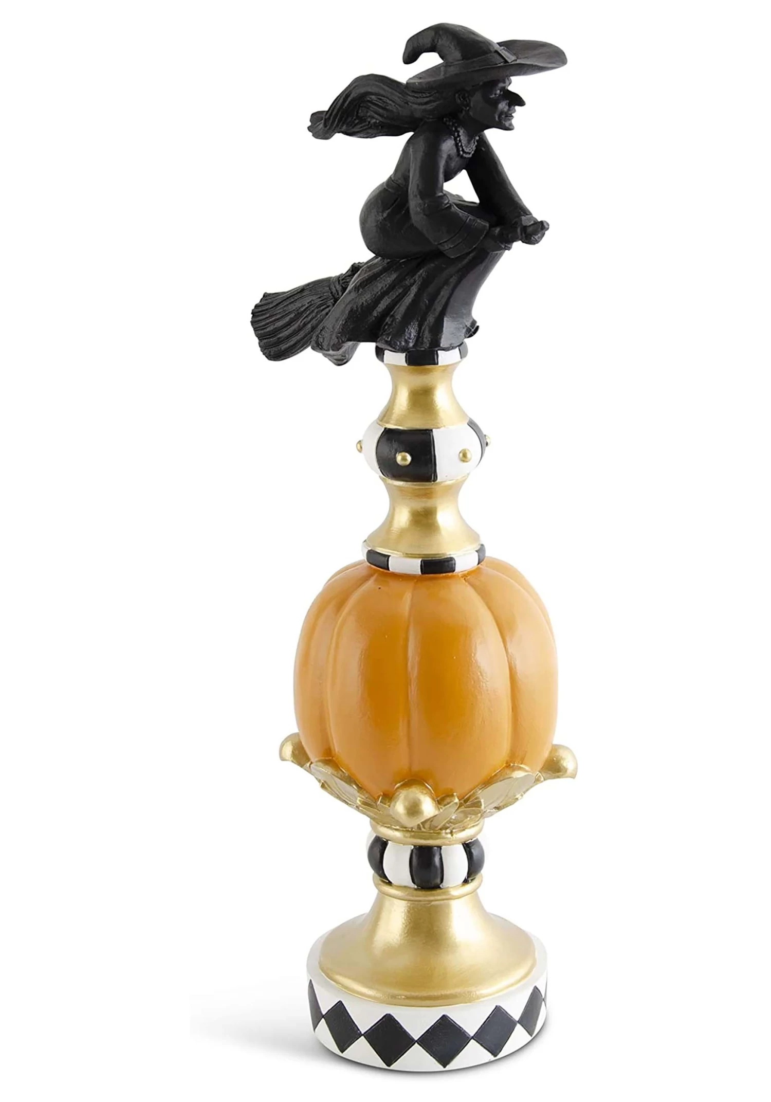 17-Inch Resin Black White Orange And Gold Finial With Flying Witch Decoration 3 17-Inch Resin Black White Orange And Gold Finial With Flying Witch Decoration - Image 3