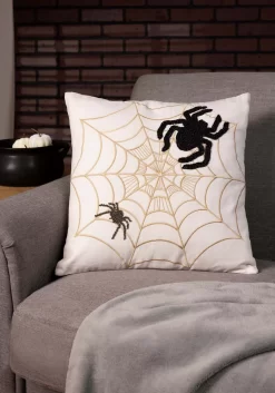Embroidered Spiders & Web 18-Inch Pillow