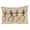 18-Inch Tan Rectangle Decorative Halloween Pillow With Beaded Skeletons