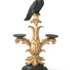 Gold And Black 21 Inch Resin Halloween Candelabra With Black Crow