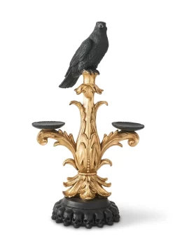 Gold And Black 21 Inch Resin Halloween Candelabra With Black Crow