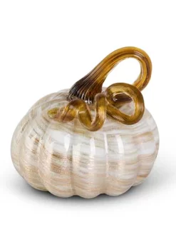 3.25" Cream And Gold Glass Pumpkin