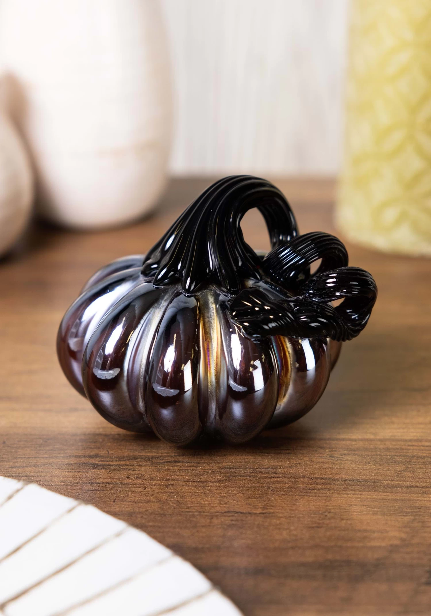 Glass Oil Slick 3 Inch Pumpkin Decoration 1 Glass Oil Slick 3 Inch Pumpkin Decoration
