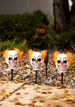 3 Piece Light Up Clown Head Stakes With Sound & Movement Decoration