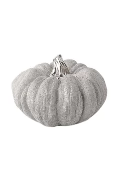 5" Silver Metallic Textured Ceramic Pumpkin Decoration