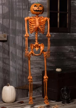 5FT Orange Skeleton With Pumpkin Head Halloween Decoration -Halloween Decoration Store 5ft orange skeleton w pumpkin head decoration alt 2