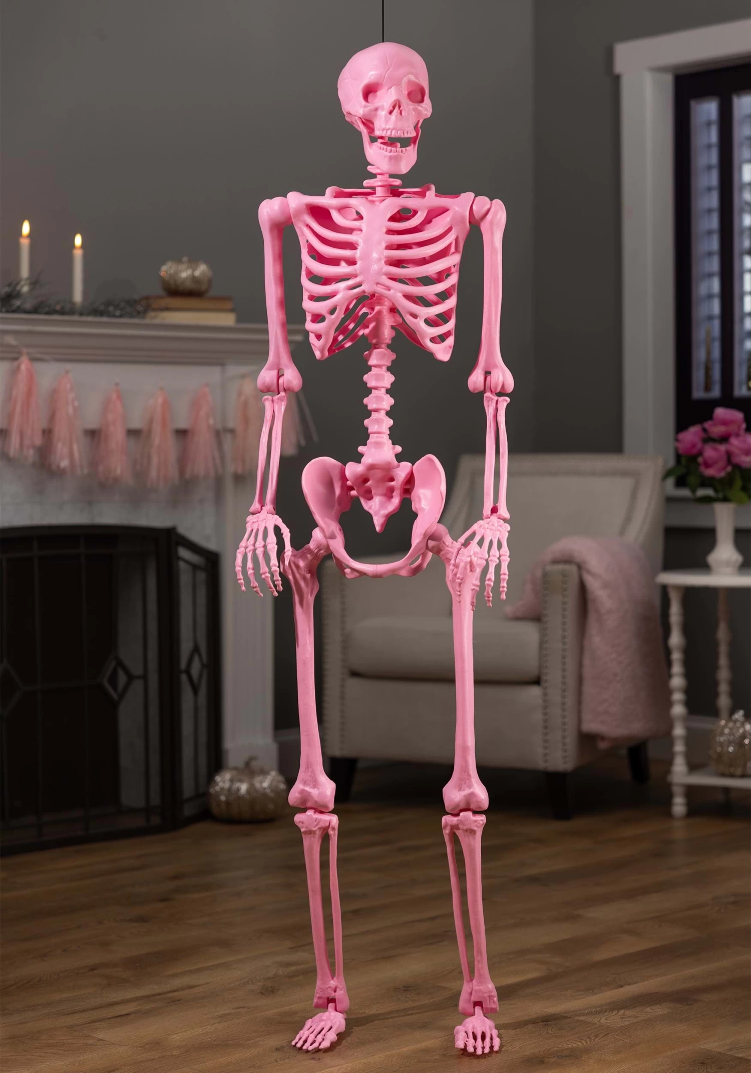5 Foot Poseable Crazy Bones Skeleton In Pink Halloween Decoration 1 5 Foot Poseable Crazy Bones Skeleton In Pink Halloween Decoration