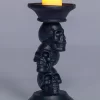 7" Resin Black Skull Candle Holder Decoration