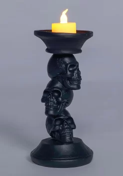 7" Resin Black Skull Candle Holder Decoration