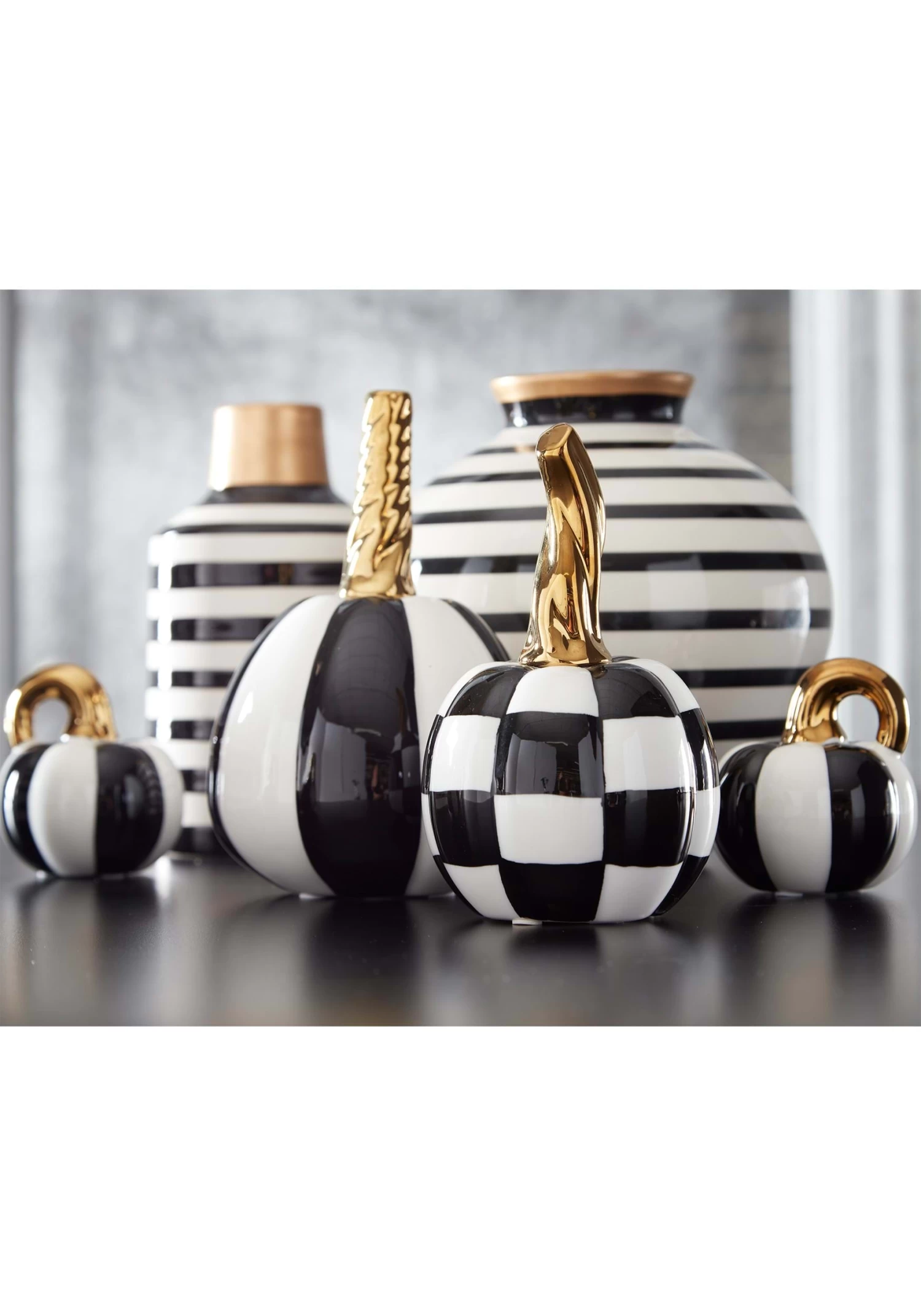 7-Inch White And Black Striped Ceramic Pumpkin Decoration 2 7-Inch White And Black Striped Ceramic Pumpkin Decoration - Image 2