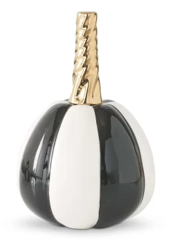 7-Inch White And Black Striped Ceramic Pumpkin Decoration 5 7-Inch White And Black Striped Ceramic Pumpkin Decoration -Halloween Decoration Store 7 white and black striped ceramic pumpkin alt 2
