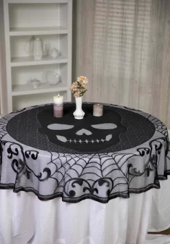 AMSCAN 70-Inch Round Skull Lace Decorative Table Cover