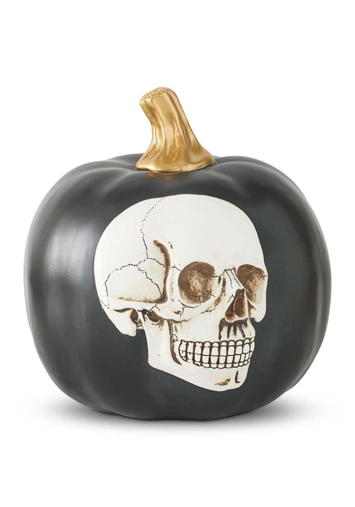 8.5-Inch Black Pumpkin With Embossed Skull Decoration 2 8.5-Inch Black Pumpkin With Embossed Skull Decoration - Image 2
