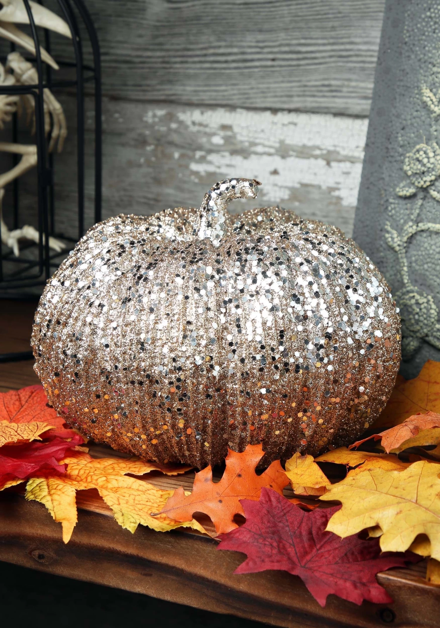 7 Inch Champagne Glitter Pumpkin 1 7 Inch Champagne Glitter Pumpkin