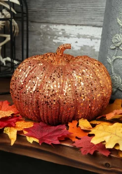 Eight Inch Orange Glitter Pumpkin
