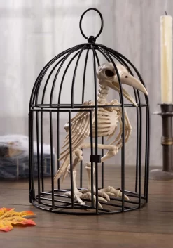 9.5" Skeleton Raven In Cage Decoration