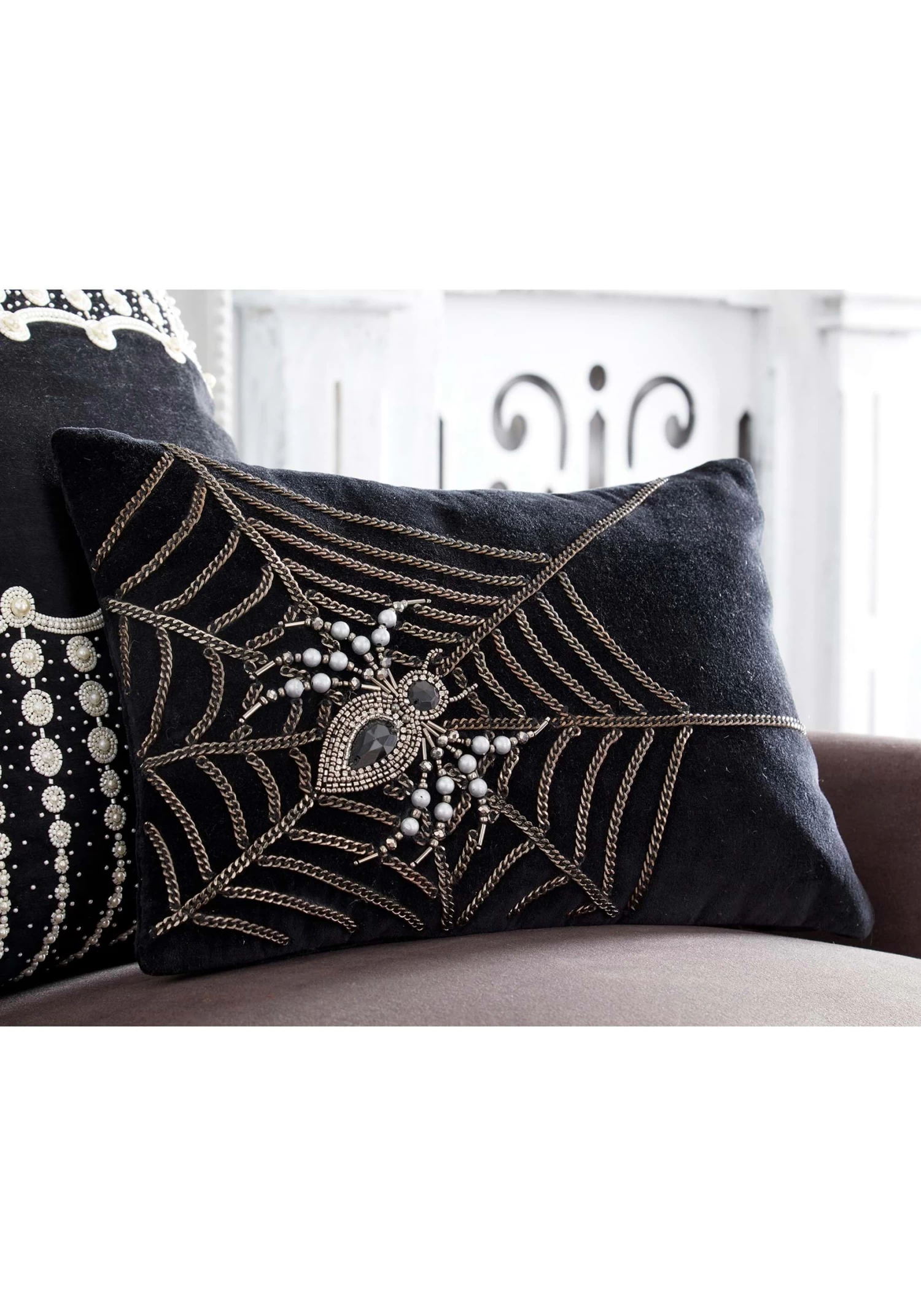 14 Inch Beaded Spider Black Velvet Pillow 2 14 Inch Beaded Spider Black Velvet Pillow - Image 2