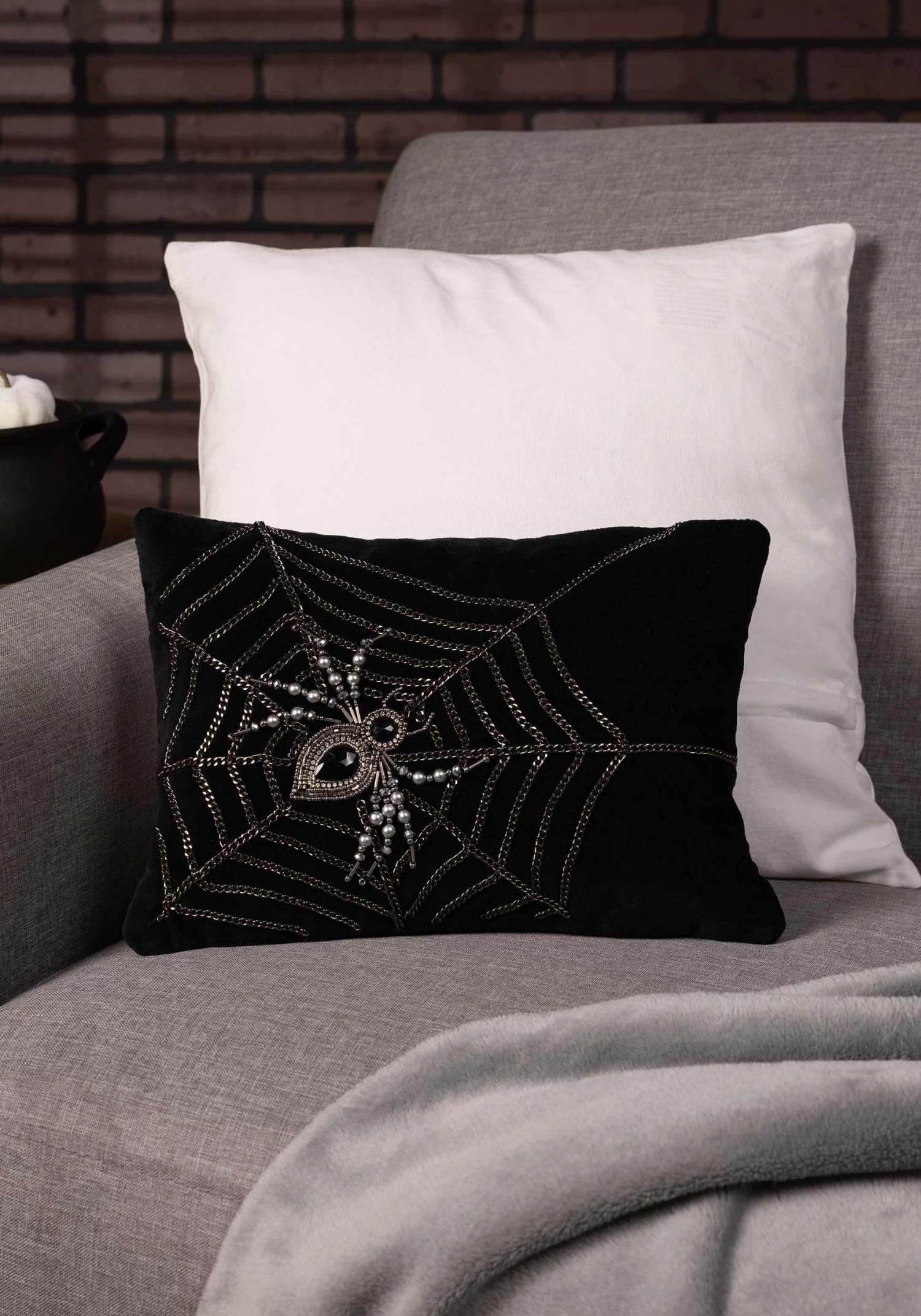 14 Inch Beaded Spider Black Velvet Pillow 1 14 Inch Beaded Spider Black Velvet Pillow