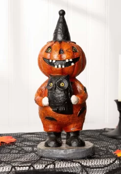 11.25-Inch Jack O Lantern Figure With Owl Decoration