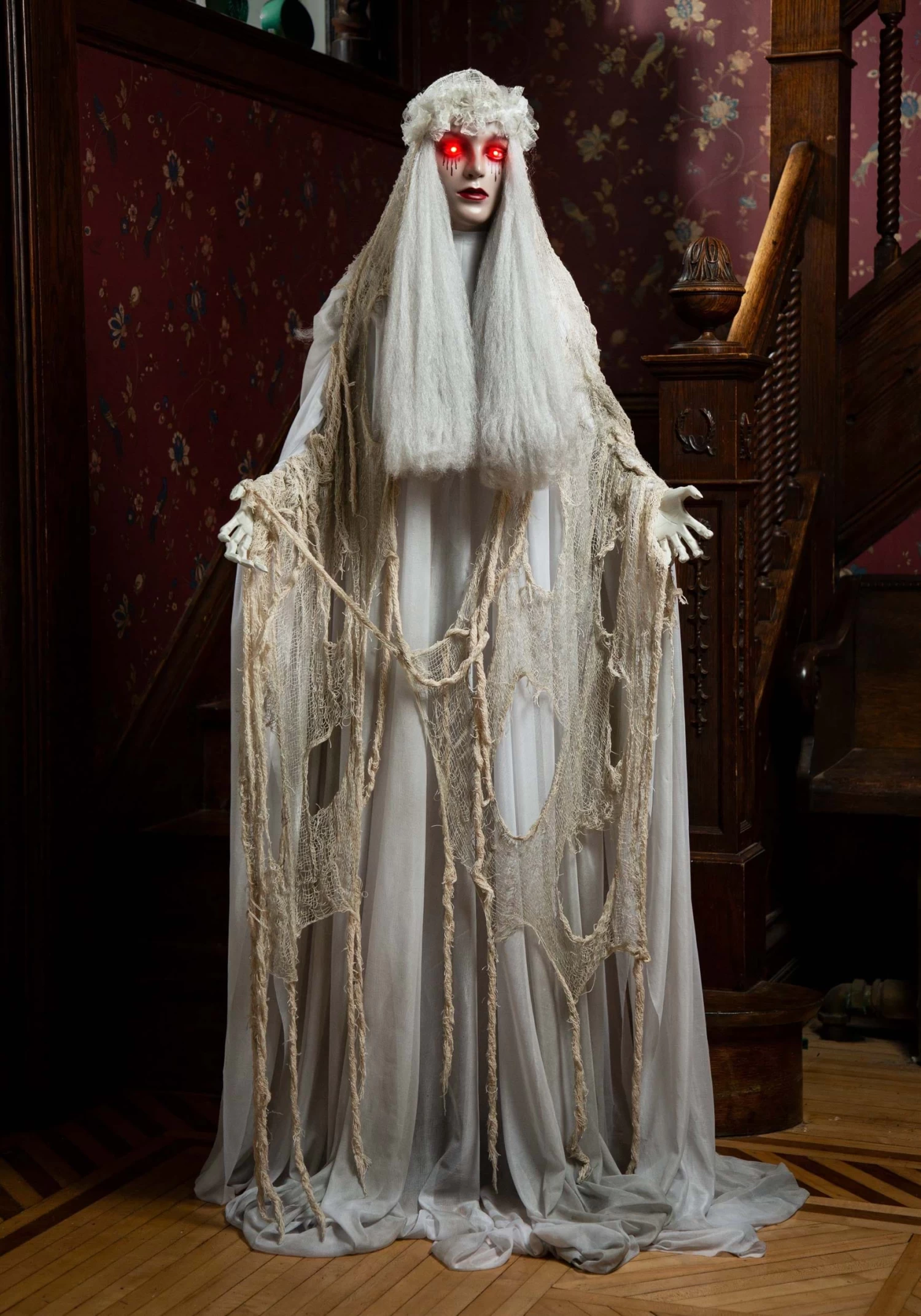 Life-Size Venetian Victoria Standing Ghost Girl Halloween Decoration 1 Life-Size Venetian Victoria Standing Ghost Girl Halloween Decoration
