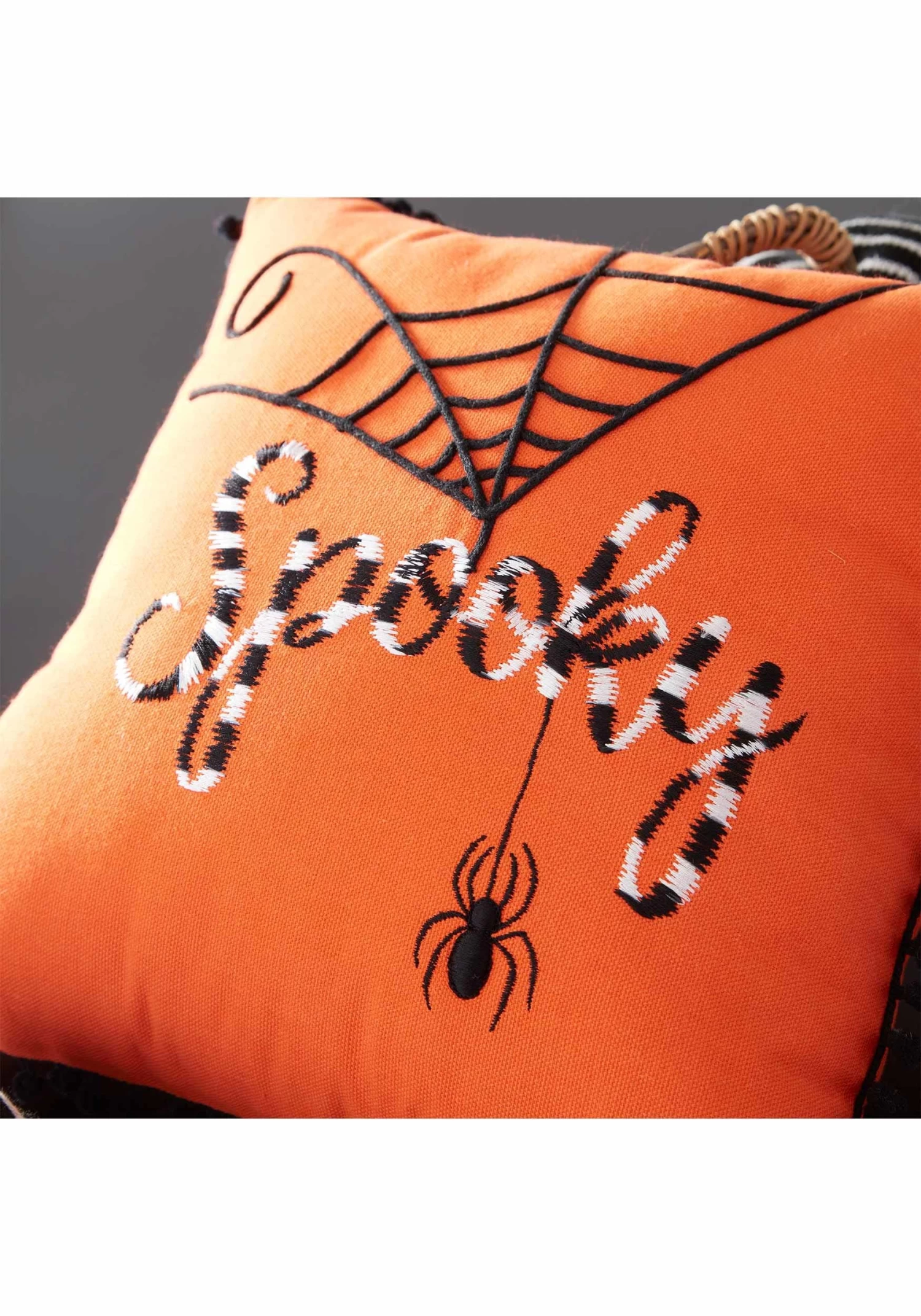 12-Inch Orange Decorative Halloween Pillow With Black And White Embroidery 2 12-Inch Orange Decorative Halloween Pillow With Black And White Embroidery - Image 2