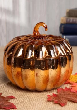 5.5-Inch Orange Mercury Glass Pumpkin Candle Decoration