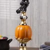 17-Inch Resin Black White Orange And Gold Finial With Flying Witch Decoration