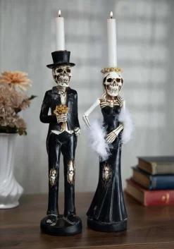 Skeleton Man And Lady Tapered Resin Candlesticks Decoration