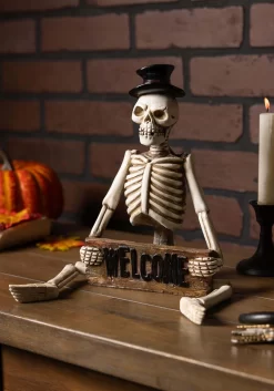 17-Inch Resin Skeleton Man Shelf Sitter With Welcome Sign Decoration