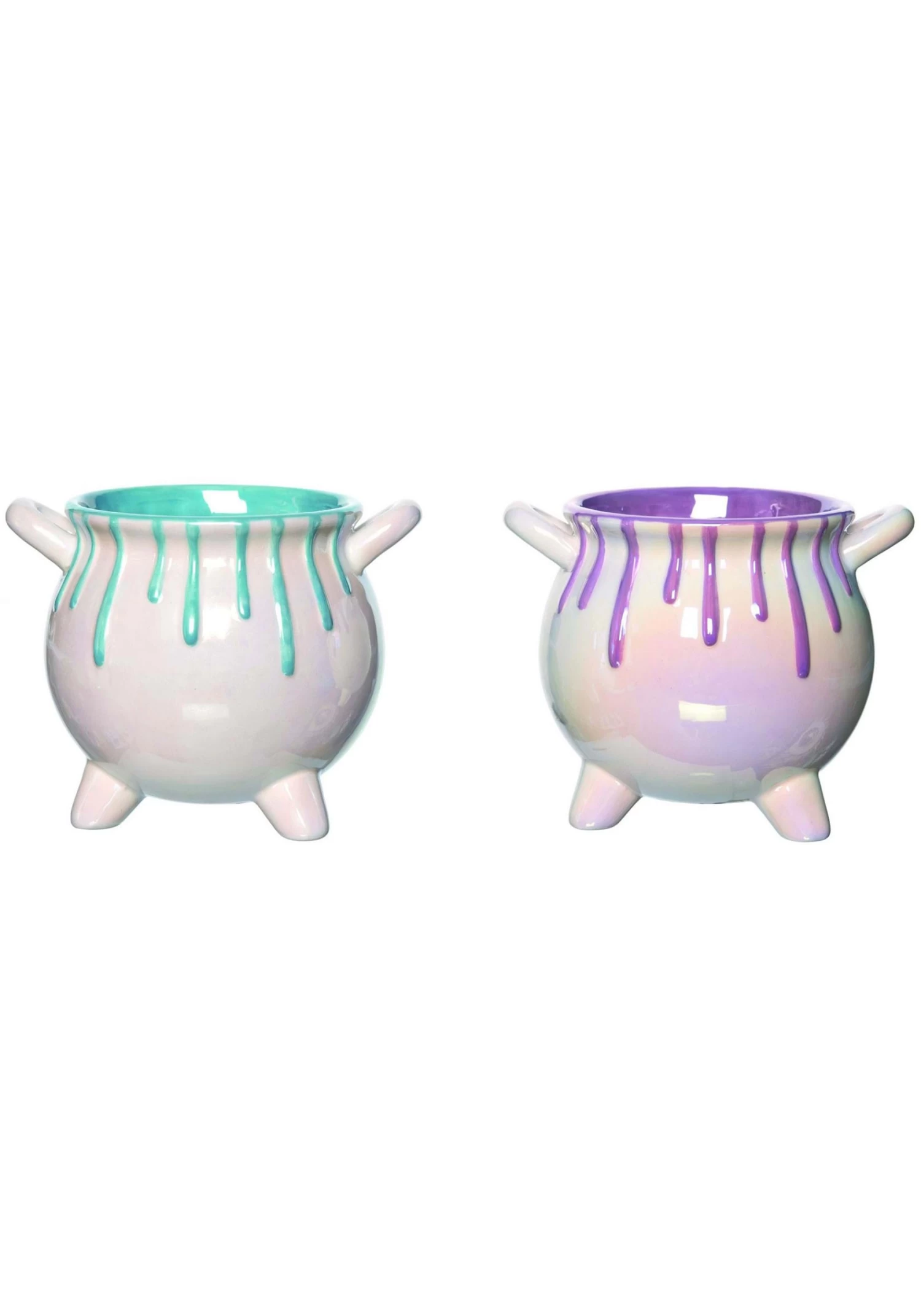 Set Of Two Iridescent Drip Ceramic Halloween Cauldron Container Decorations 2 Set Of Two Iridescent Drip Ceramic Halloween Cauldron Container Decorations - Image 2