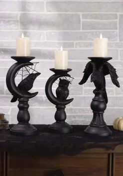 Set Of 3 Halloween Matte Black Candleholders Decoration