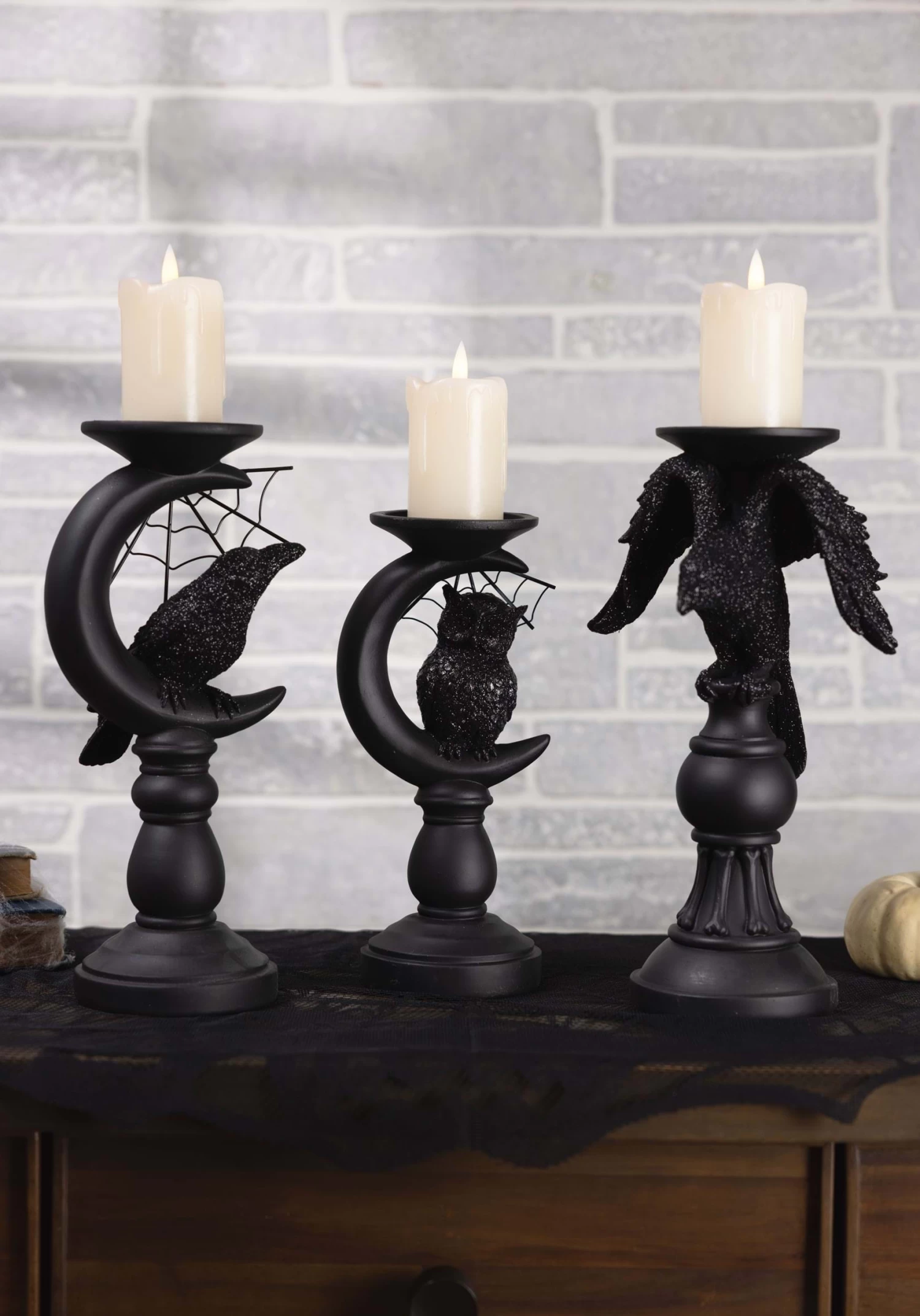 Set Of 3 Halloween Matte Black Candleholders Decoration 1 Set Of 3 Halloween Matte Black Candleholders Decoration