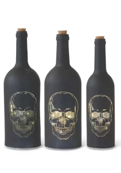 Set Of Three Matte Black LED Skull Bottles
