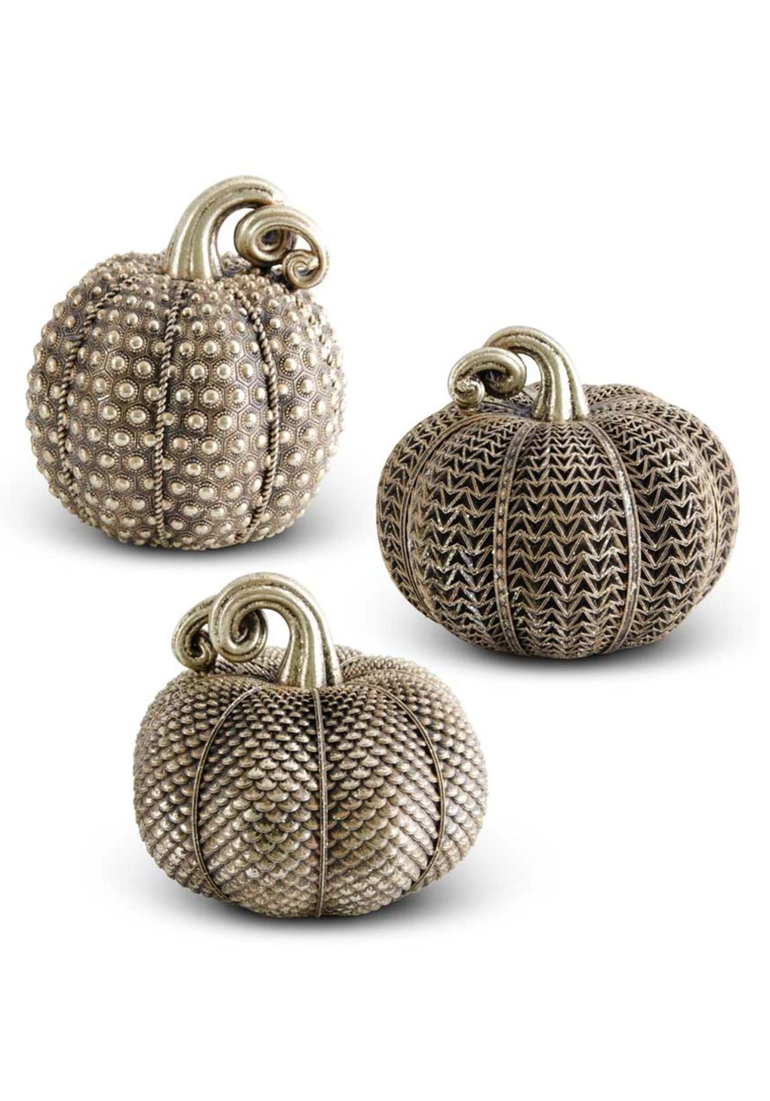 Set Of 3 Antique Gold Resin Textured Pumpkins 1 Set Of 3 Antique Gold Resin Textured Pumpkins
