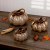 Set Of 3 White & Gold Glass Pumpkins