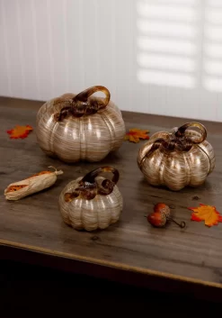 Set Of 3 White & Gold Glass Pumpkins