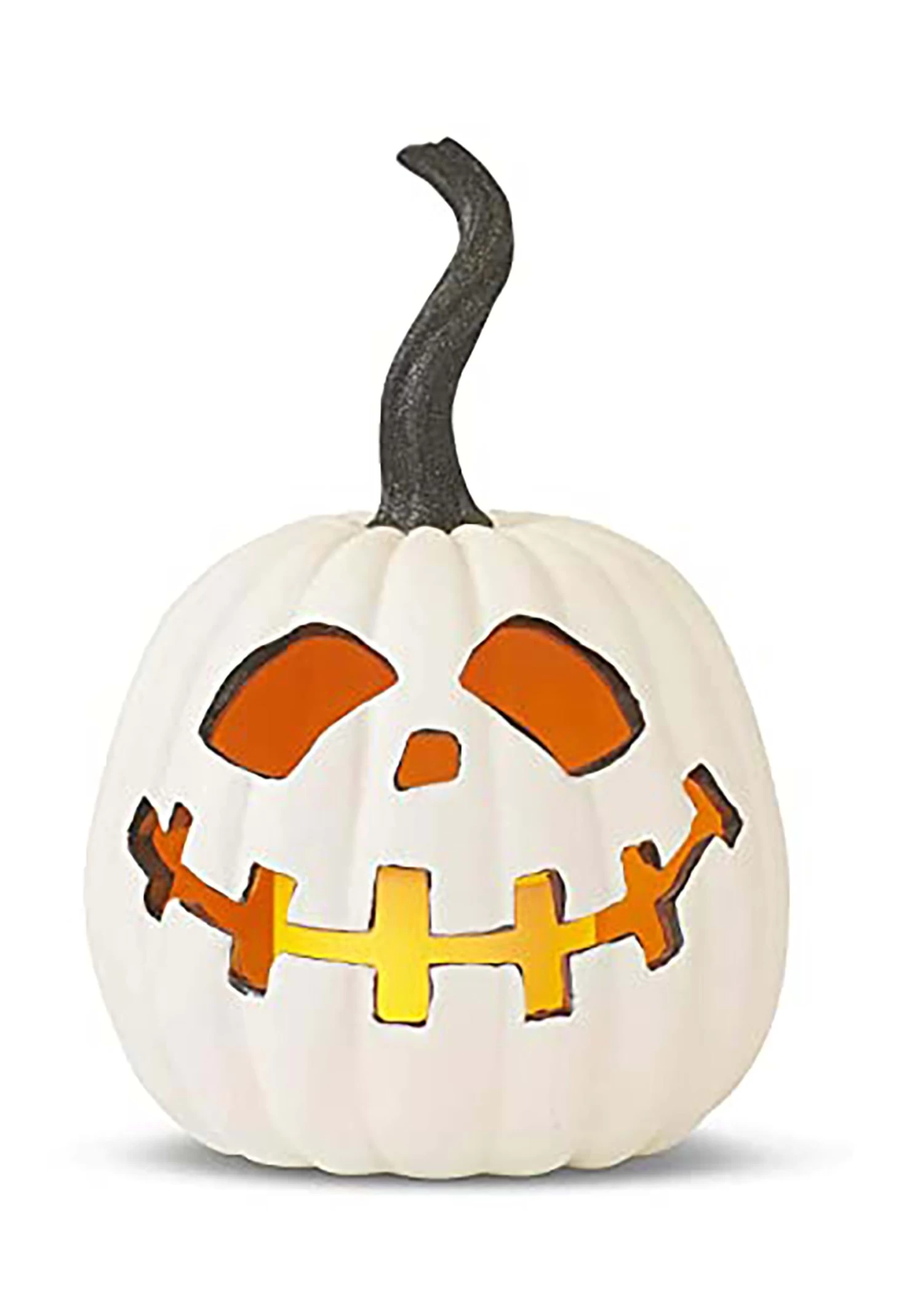 Set Of 3 White Resin LED Flicker Flame Jack 'O Lanterns Decoration 4 Set Of 3 White Resin LED Flicker Flame Jack 'O Lanterns Decoration - Image 4